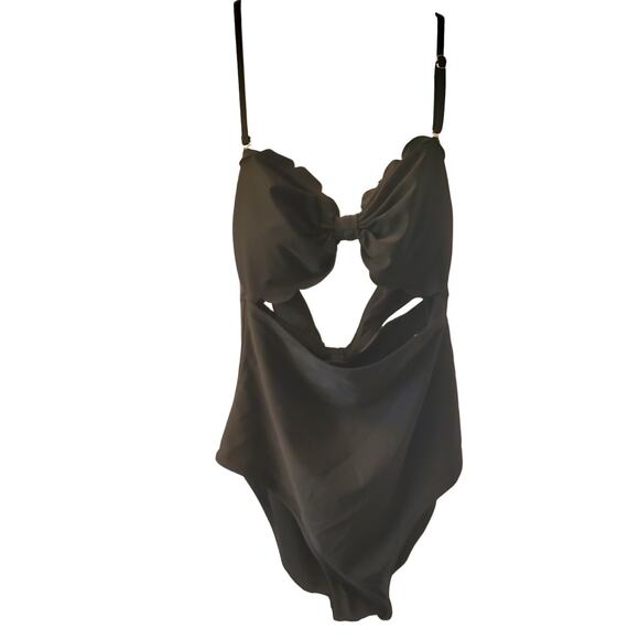 Tempt Me Other - Tempt Me Black Scalloped Cut Out One Piece Swimsuit NWT